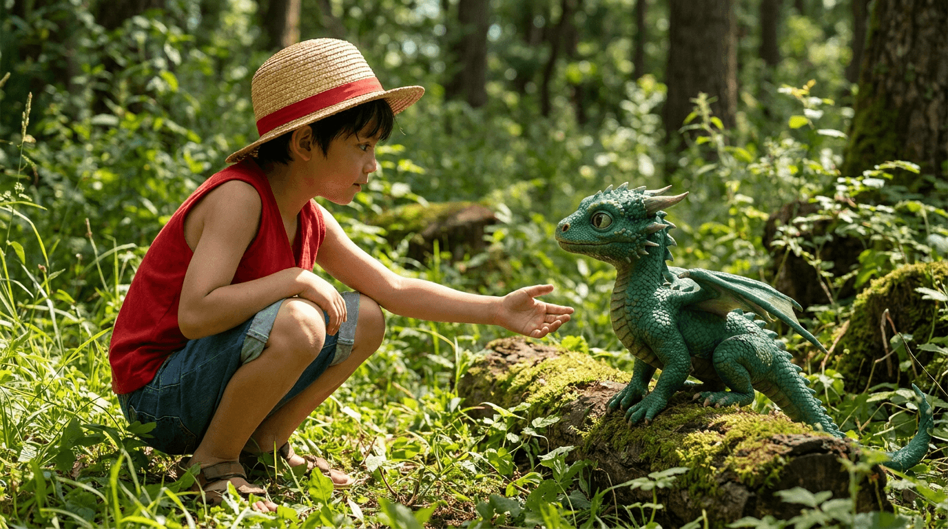 looks like ruffy in young meeting a young green dragon