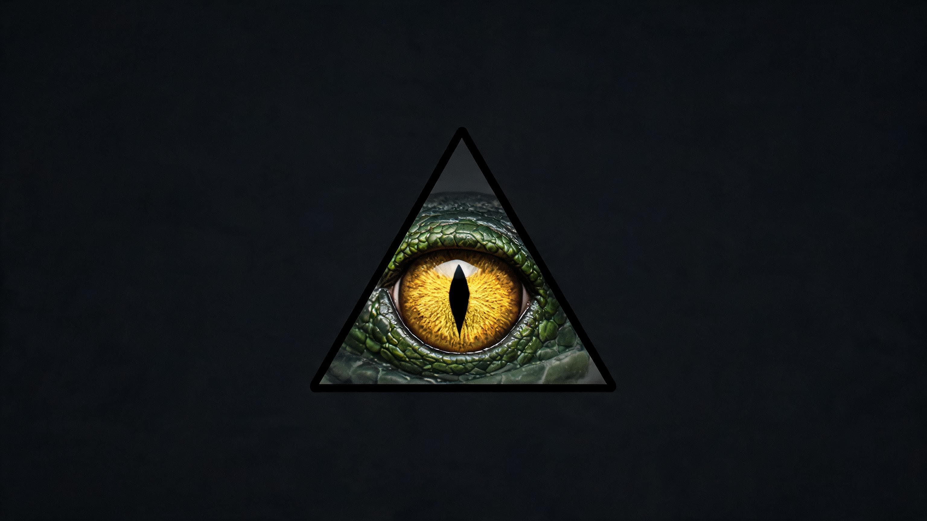 un triangulo con un ojo de reptiano en con centro mirando directo y un poco intimidante