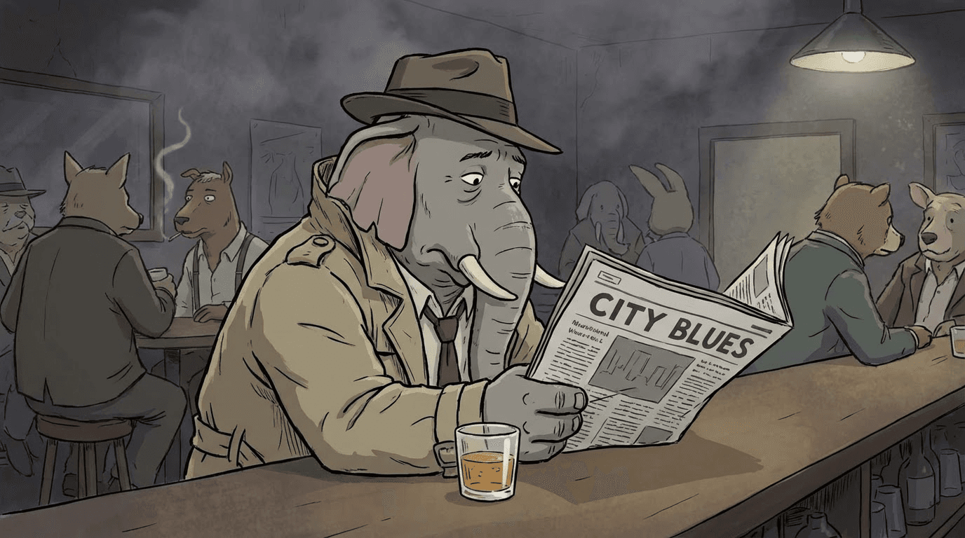 create an animated cartoon fof an elephant for adults