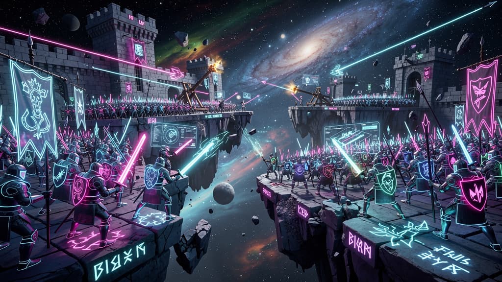 Medieval armies battling in outer space